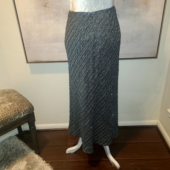 Carmen Marc Valvo Gray Rib Maxi Pencil Skirt - Picture 6 of 8